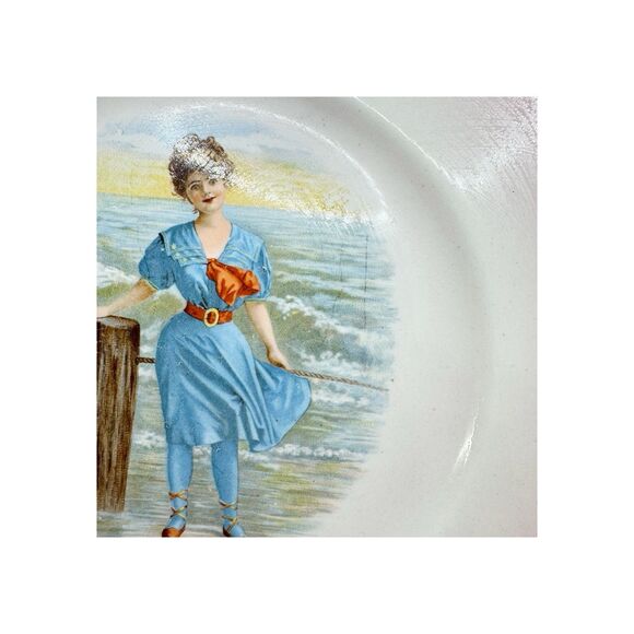 Antique Sevres France Pink And Blue Bathing Beauty Decorative Plate Edwardian - Picture 2 of 9